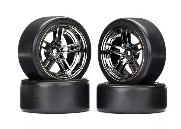 1.9″ Black Chrome Split-Spoke Wheels & Drift Tires (4)