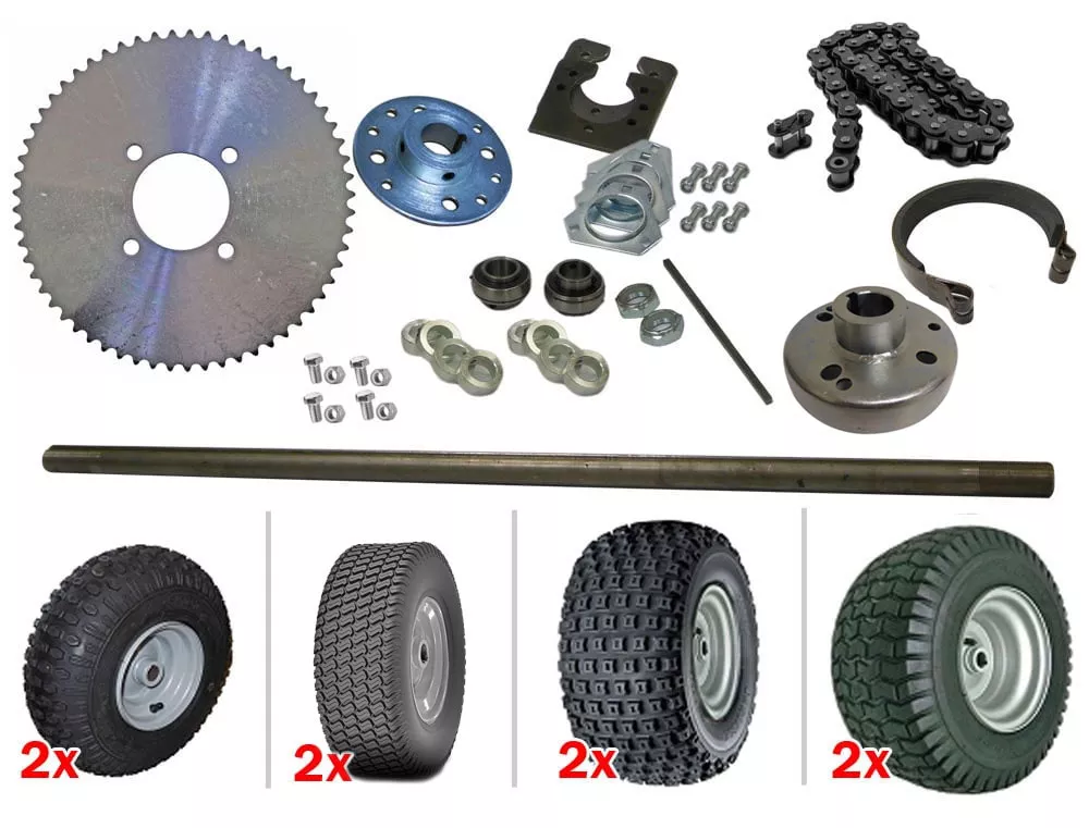 1″ Live Axle Kit- Complete (#35 Chain) Multiple Tire Options (Turf or Knobby)