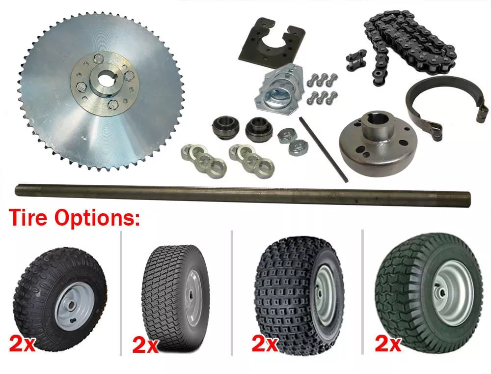 1″ Live Axle Kit- Complete (#40 Chain) Multiple Tire Options (Turf or Knobby)