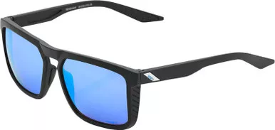 100% Renshaw Matte Black HiPER Blue Mirror Sunglasses
