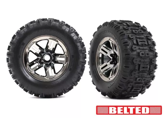 3.8″ Belted Sledgehammer Tires on Black Chrome Wheels (2) (Sledge)