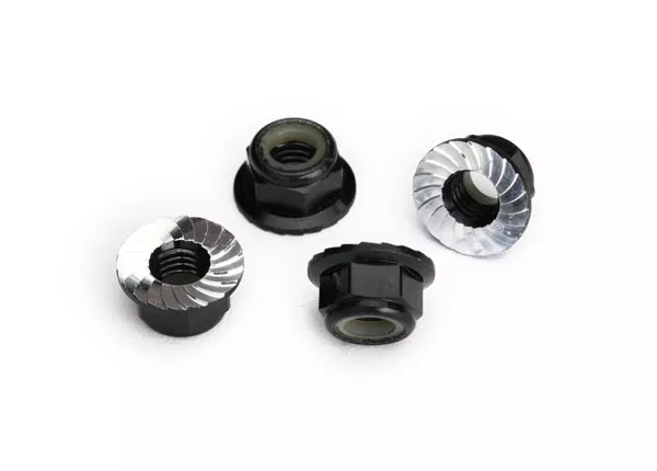 5mm Flanged Nylon Locking Nuts (Aluminum, Serrated) (4) (Black, Green, Red, or Blue)