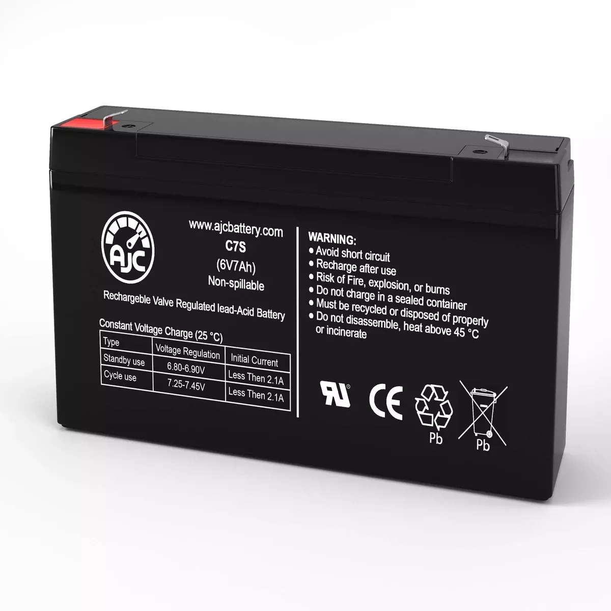 AJC Battery Compatible with Duracell SLAA6-7.2F 6V 7Ah Sealed Lead Acid Battery