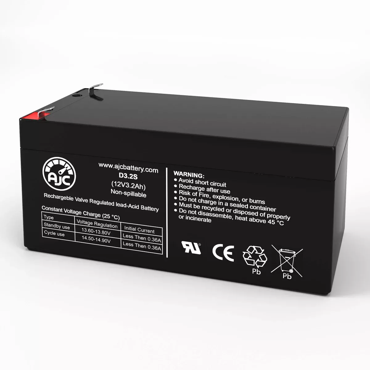 AJC Battery Compatible with Yuasa NP2.6-12 12V 3.2Ah Sealed Lead Acid Battery