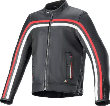 Alpinestars Dyno Black Ruby Red Ecru Leather Jacket