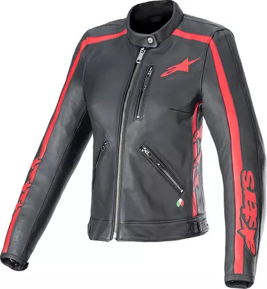 Alpinestars Stella Dyno Black Haute Red Leather Jacket