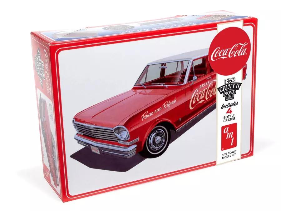 AMT 1963 "Coca-Cola" Chevy II Nova Wagon Includes 4 Bottle Crates; 1:25 Scale Model Kit