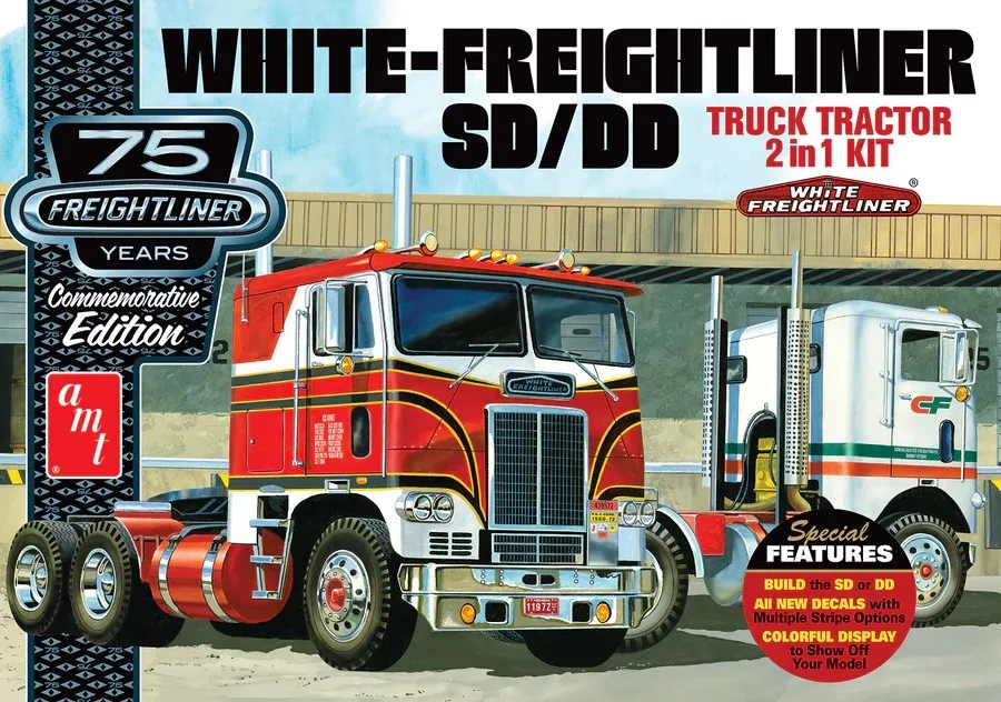 AMT Freightliner SD/DD Cabover Semi Truck (75th Anniversary)2 in 1 Kit; 1:25 Scale Model Kit