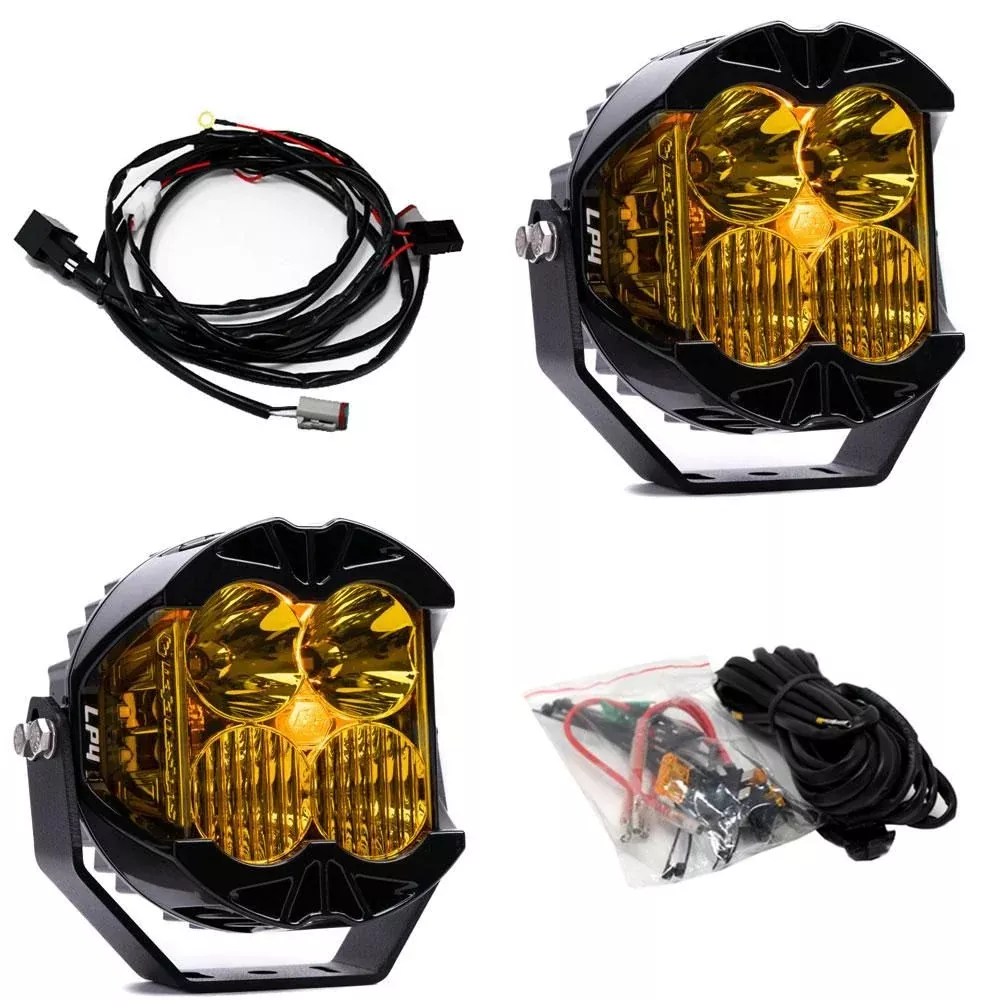 Baja Designs Auxiliary LED Light Pod Pair Baja Amber Backlight LP4 Pro Series Driving/Combo Pattern Baja Amber Lens Universal 297813