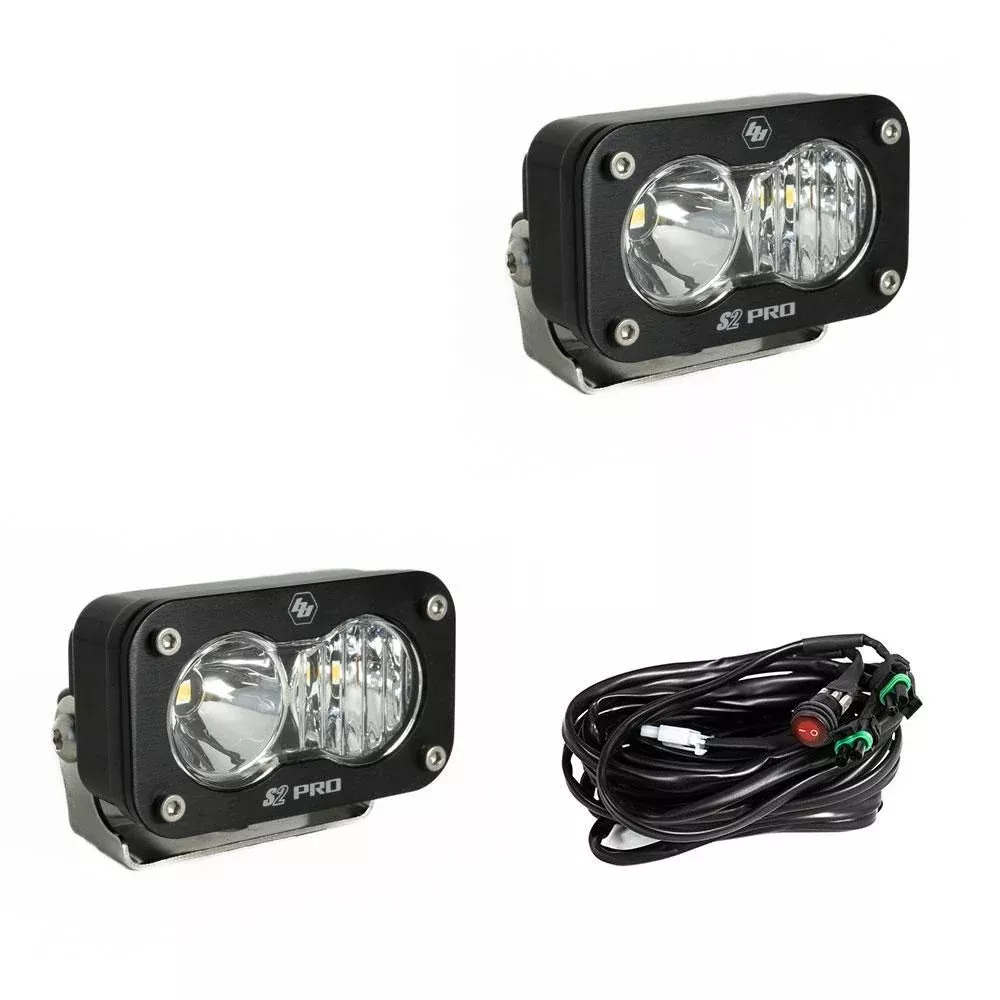 Baja Designs Auxiliary LED Light Pod Pair Black Case S2 Pro Series Driving/Combo Pattern Clear Lens Universal 487803