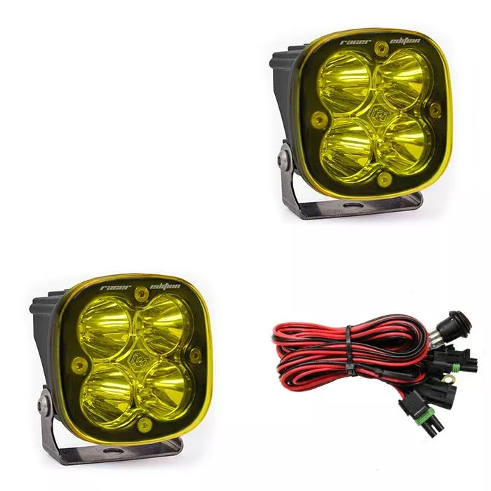 Baja Designs Auxiliary LED Light Pod Pair Squadron Racer Series Spot Pattern Baja Amber Lens Universal 727811