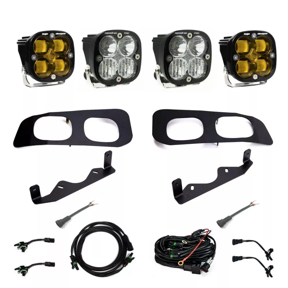 Baja Designs Fog Pocket Light Kit Dual Squadron Sport Series SAE Pattern Baja Amber Lens Upfitter Wiring 448226UP