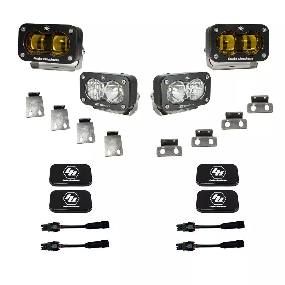 Baja Designs Fog Pocket Light Kit S2 SAE Sport Series Multi Pattern Baja Amber Lens 448181