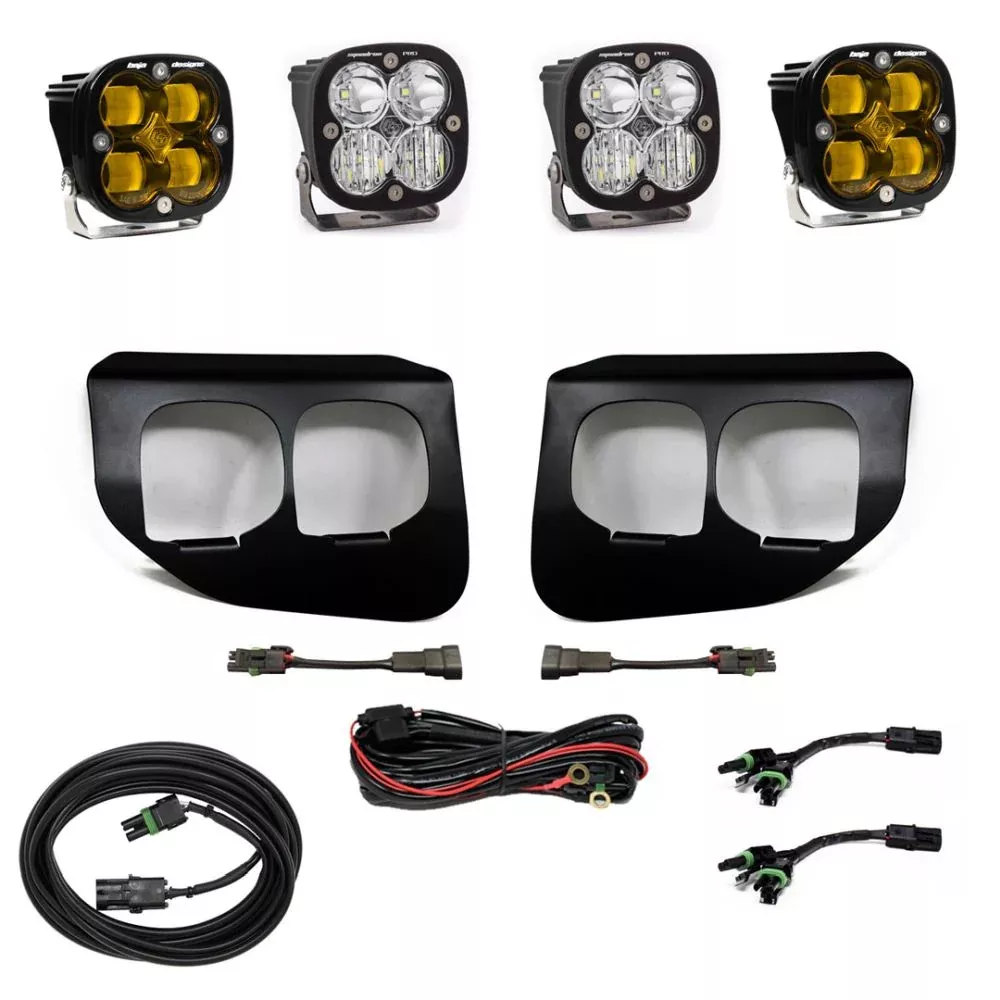 Baja Designs Fog Pocket Light Kit Squadron Pro Series SAE Pattern Baja Amber Lens Upfitter Wiring 447700UP