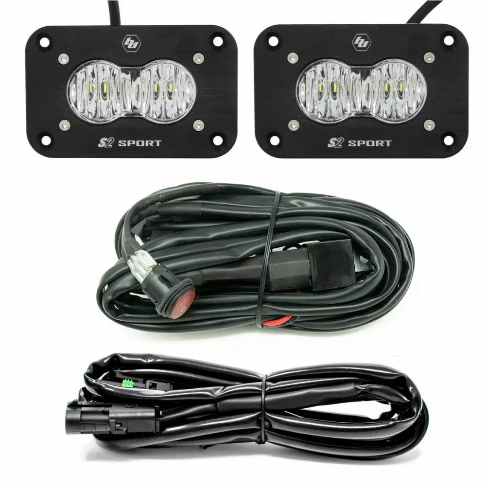 Baja Designs Reverse Light Kit Pair Black Flush Mount S2 Sport Series Wide Cornering Pattern Clear Lens Universal 547807