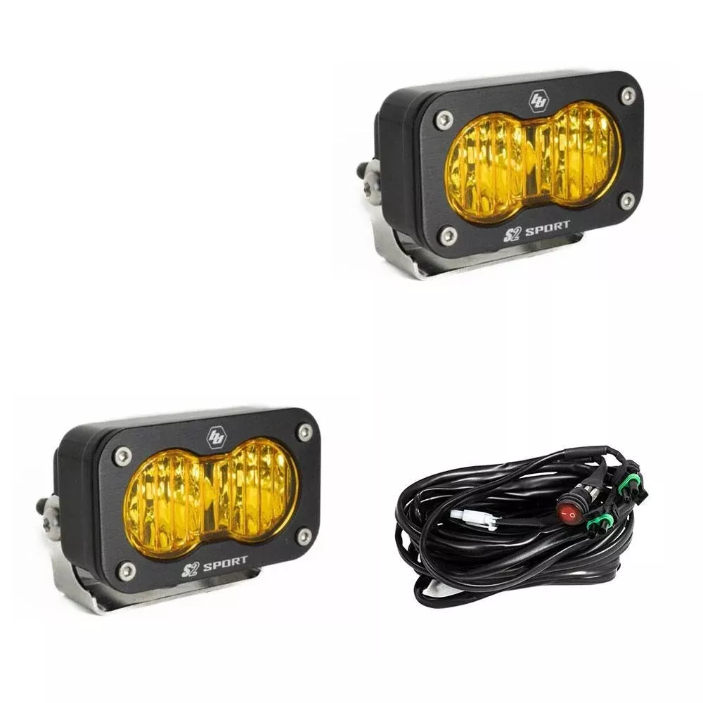 Baja Designs S2 Sport LED Lights Pair Amber Wide Cornering w/Wire Harness