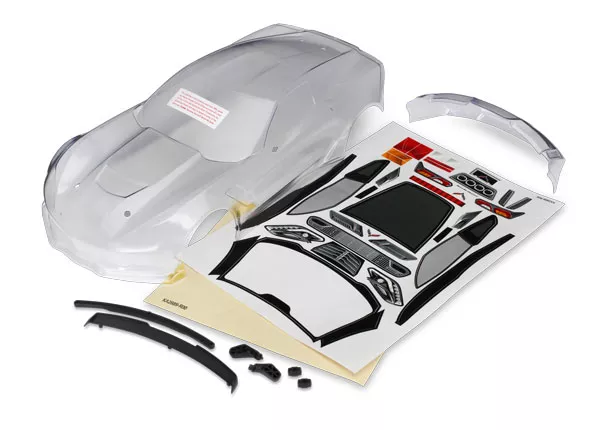 Body, Chevrolet Corvette Z06 (Clear, Requires Painting)/ Decal Sheet (Includes Side Mirrors, Spoiler, & Mounting Hardware)
