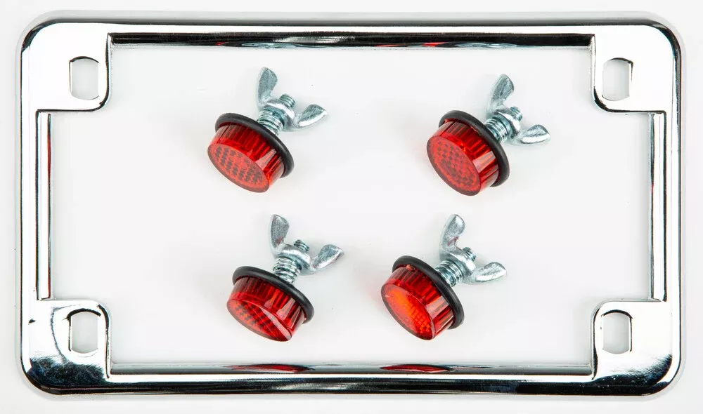 Chris Products License Plate Frame With 4 RED Reflectors Chrome – 0602