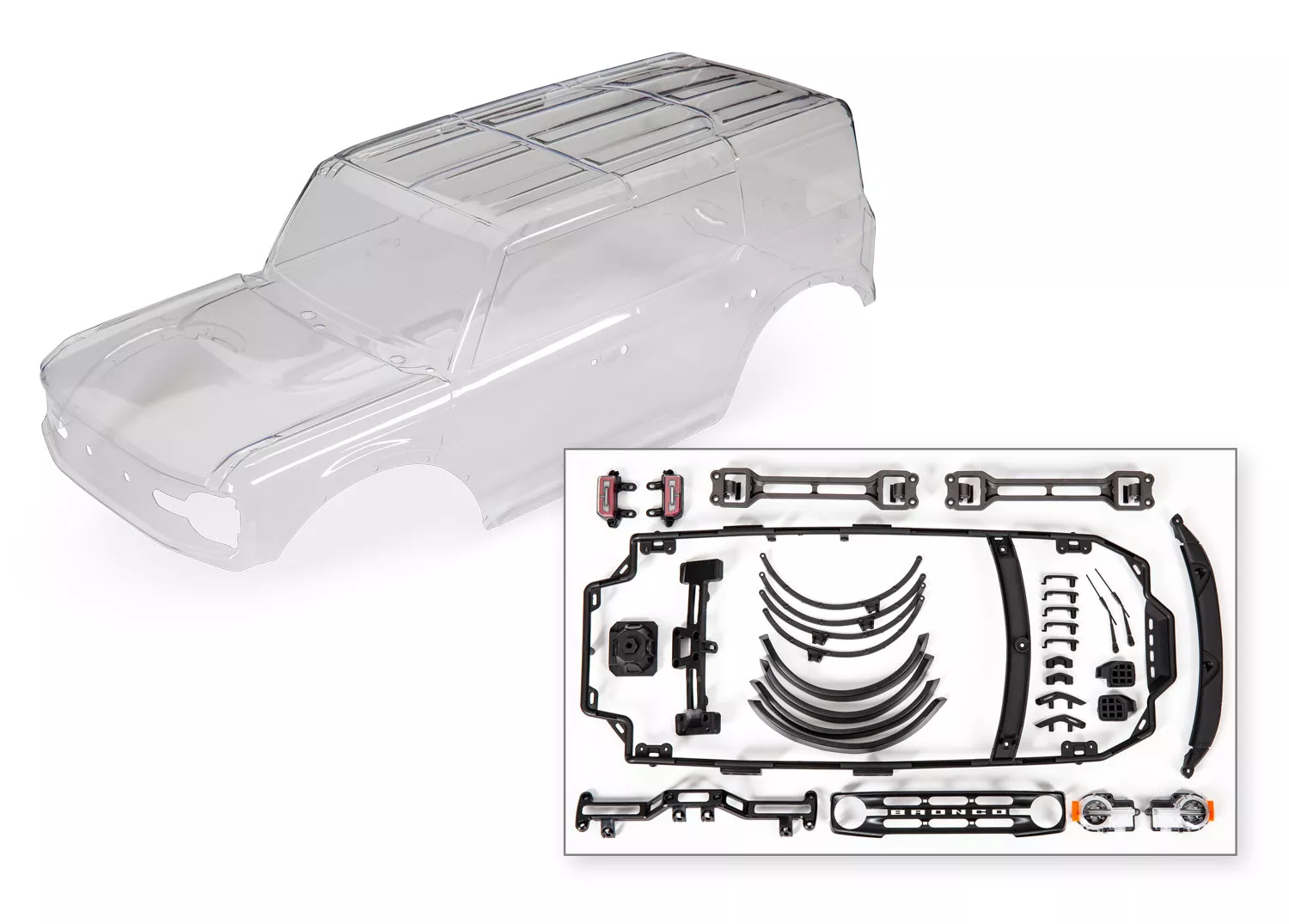 Clear Ford Bronco Body with Decals & Window Masks (Requires Painting)