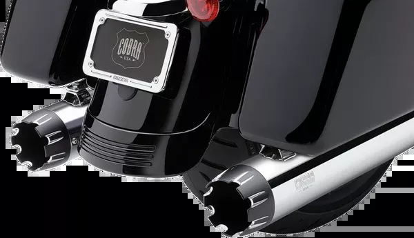 Cobra Slip-On Mufflers – 4″ – Chrome With Contrast Cut Tip – M8 FL
