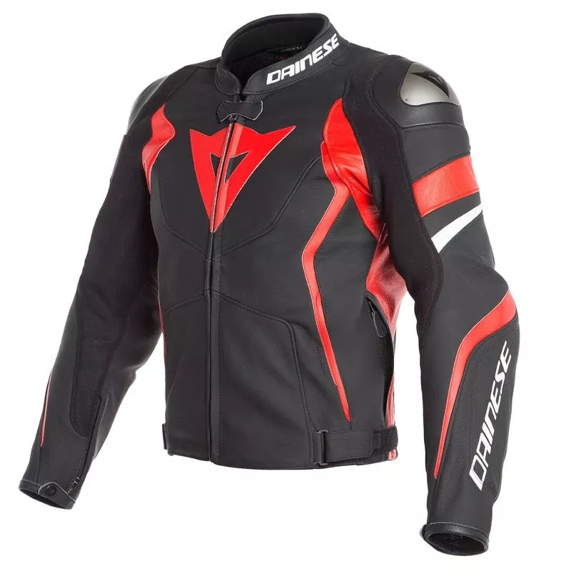 Dainese Avro 4 Leather Jacket Black-Matte/Lava-Red/White (54)