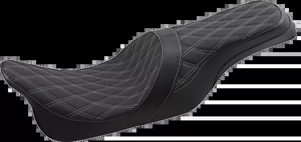 Drag Specialties Seats Forward Positioned Predator 2-Up Seat – Double Diamond – Silver Stitched – FL ’08-’23