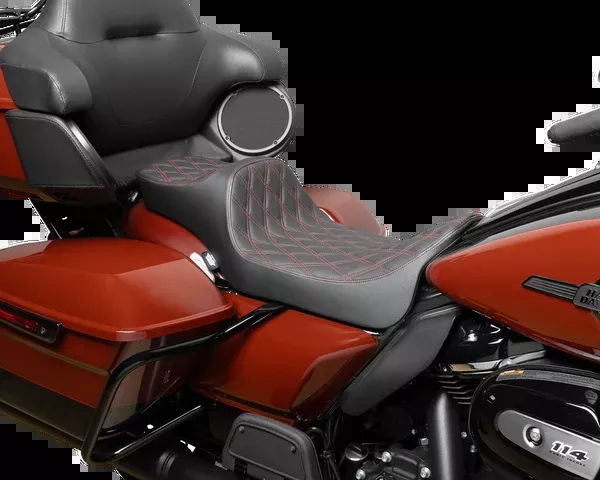 Drag Specialties Seats Predator III Seat – Extended Reach – Double Diamnd – Red Stitching – FLH/FLT ’08-’24