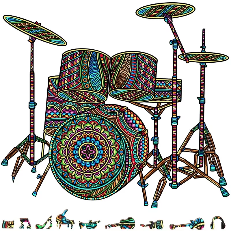 Drum Set Wooden Puzzle (200 pc) 200 Piece Wooden Puzzle