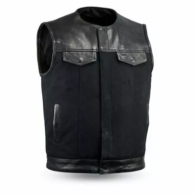 First Manufacturing 49/51 Black Canvas & Leather Vest No C