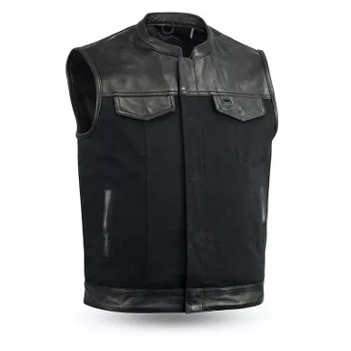 First Manufacturing 49/51 Black Canvas & Leather Vest