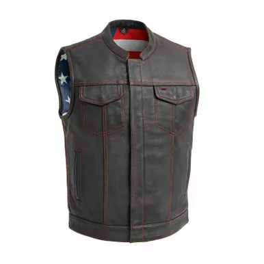 First Manufacturing Born Free Red Stitch Black Leather Vest