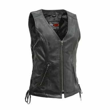 First Manufacturing Cindy Womens Black Leather Vest
