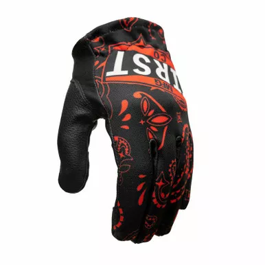 First Manufacturing Clutch Black Red Paisley Gloves