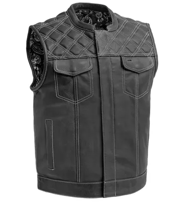 First Manufacturing Downside Diamond Quilt At Yoke Black White Vest