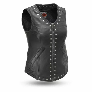 First Manufacturing Empress Womens Black Leather Vest