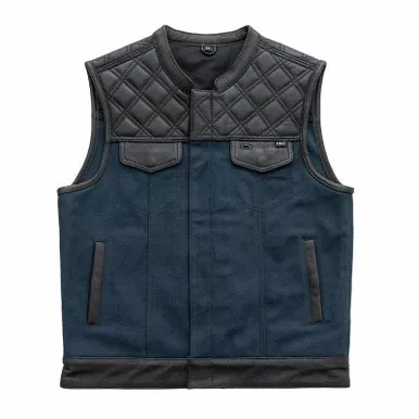 First Manufacturing Hunt Club Black Blue Leather Canvas Vest