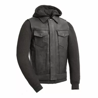 First Manufacturing Kent With Sweatshirt Black Leather Vest