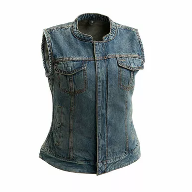 First Manufacturing Lexy Womens Blue Denim Vest