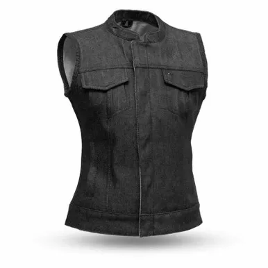 First Manufacturing Ludlow Womens Black Denim Vest