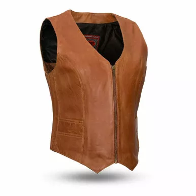 First Manufacturing Savannah Womens Western Style Whisky Leather Vest