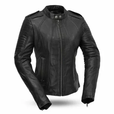 First Manufacturing Sexy Biker Womens Black Leather Jacket