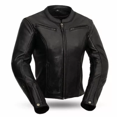 First Manufacturing Speed Queen Womens Black Leather Jacket