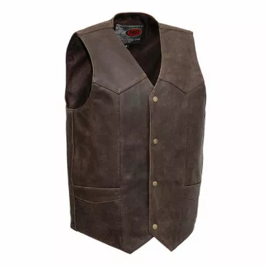 First Manufacturing Texan Western Style Brown Leather Vest