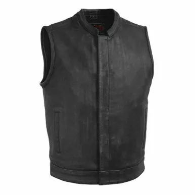 First Manufacturing Top Rocker Black Leather Vest