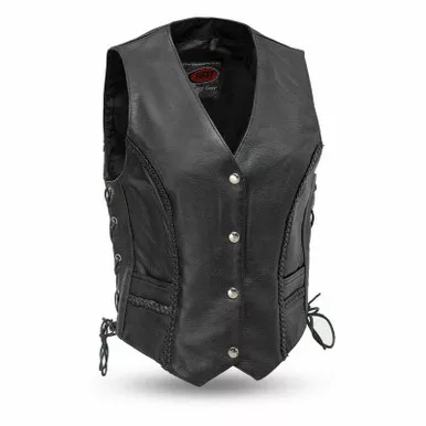 First Manufacturing Trinity Womens Western Style Black Leather Vest