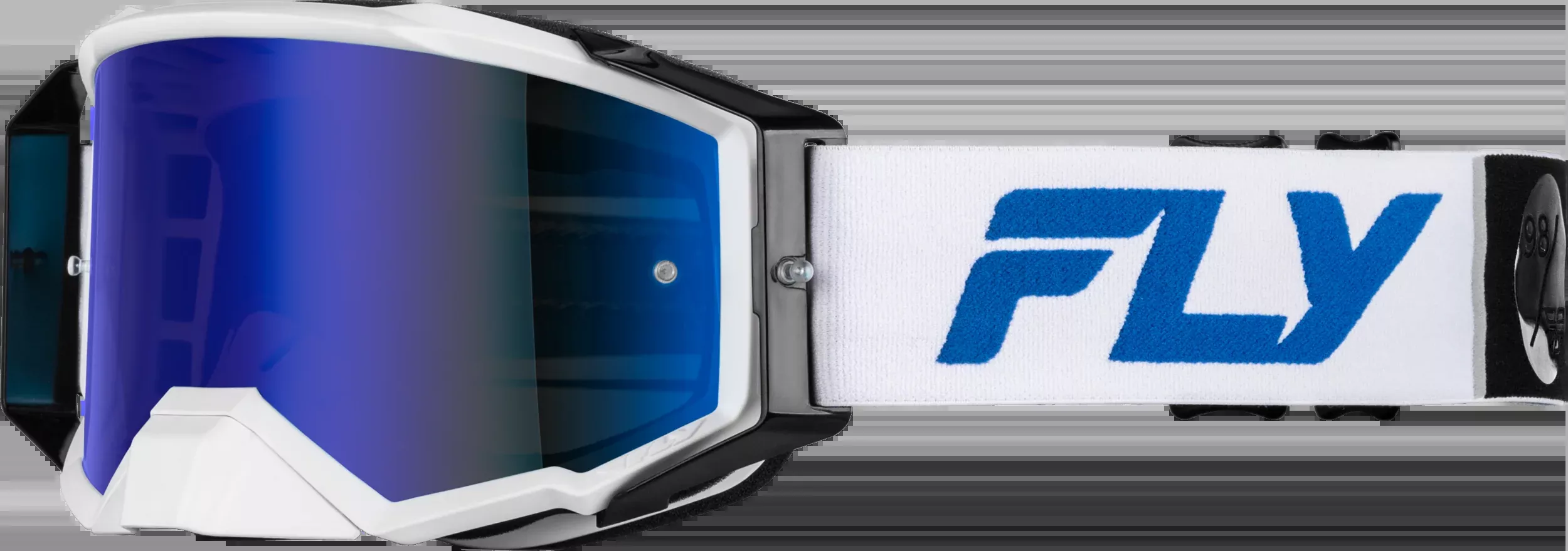 Fly Racing Zone Pro Goggle White/Blue W/ Dark Blue Mirror/Smoke Lens-37-5188