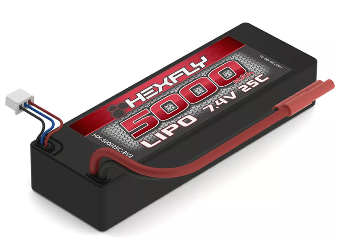 Hexfly 2 cell 7.4V 5000mAh 25C LiPo Battery (Hard Case) (Banana Connector) (1pc)