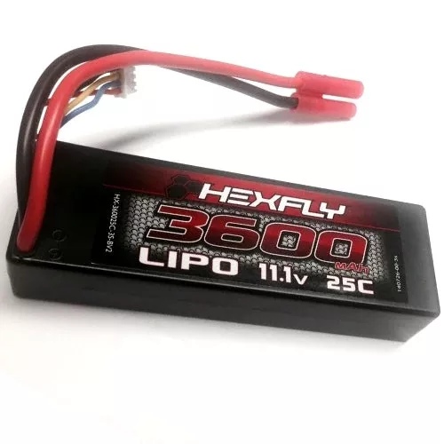 Hexfly 3 cell 11.1V 3600mAh 25C LiPo Battery (Hard Case) (Banana Connector) (1pc)