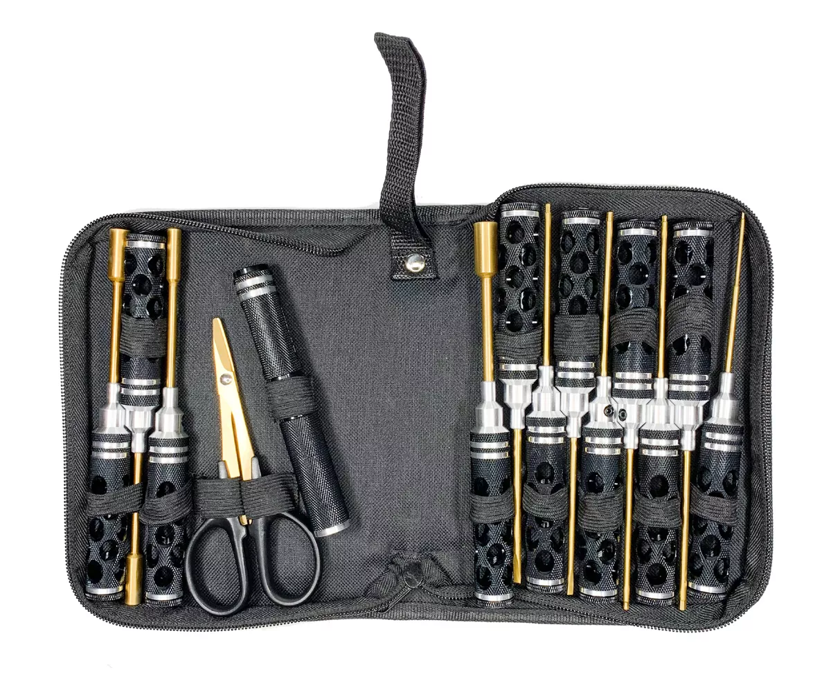 Honeycomb Handle 14 Piece Premium Tool Set (Black) with Case