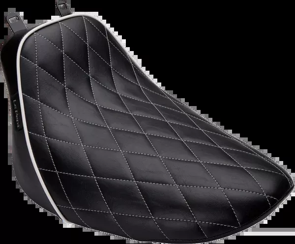 Le Pera Bare Bones Solo Seat – Diamond Stitch W/ White Stitching/Piping – Black – Softail – FL ’08-’17